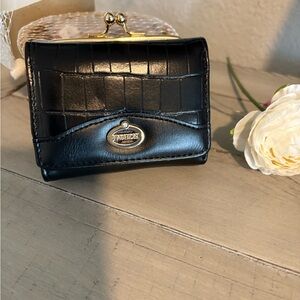 Black Croc-Embossed Compact Wallet by Fashion Brand Boutique